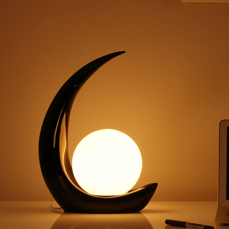 Contemporary Creative Moon Orb Resin Glass 1-Light Table Lamp For Bedroom Lumendat