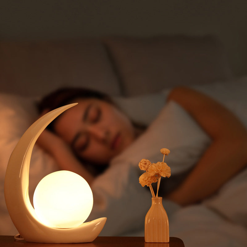 Contemporary Creative Moon Orb Resin Glass 1-Light Table Lamp For Bedroom Lumendat