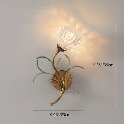 Modern Art Deco Flower Leaf Crystal Glass Iron 1/2 Light Wall Sconce Lamp for Bedroom