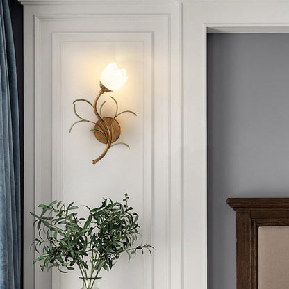 Modern Art Deco Flower Leaf Crystal Glass Iron 1/2 Light Wall Sconce Lamp for Bedroom