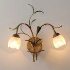 Modern Art Deco Flower Leaf Crystal Glass Iron 1/2 Light Wall Sconce Lamp for Bedroom
