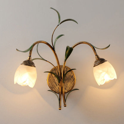 Modern Art Deco Flower Leaf Crystal Glass Iron 1/2 Light Wall Sconce Lamp for Bedroom