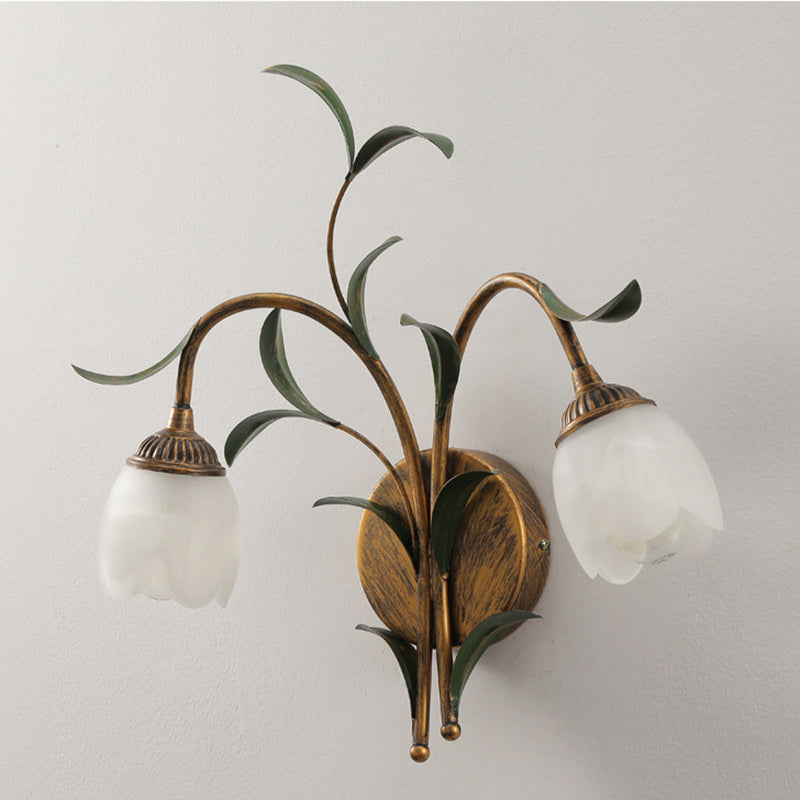 Modern Art Deco Flower Leaf Crystal Glass Iron 1/2 Light Wall Sconce Lamp for Bedroom
