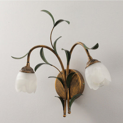 Modern Art Deco Flower Leaf Crystal Glass Iron 1/2 Light Wall Sconce Lamp for Bedroom