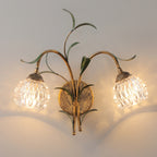 Modern Art Deco Flower Leaf Crystal Glass Iron 1/2 Light Wall Sconce Lamp for Bedroom