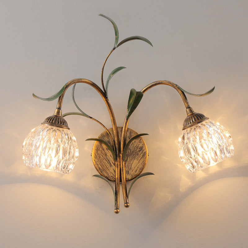 Modern Art Deco Flower Leaf Crystal Glass Iron 1/2 Light Wall Sconce Lamp for Bedroom
