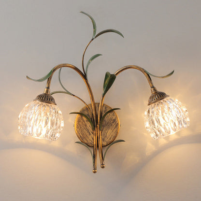 Modern Art Deco Flower Leaf Crystal Glass Iron 1/2 Light Wall Sconce Lamp for Bedroom