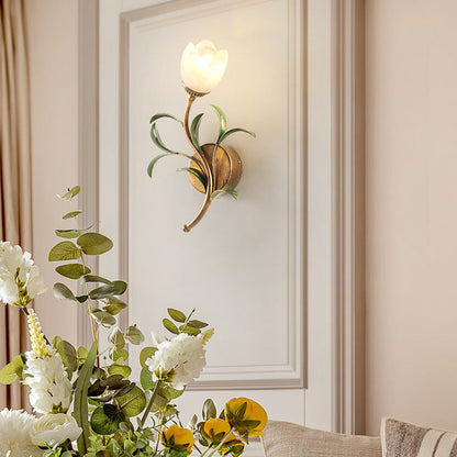Modern Art Deco Flower Leaf Crystal Glass Iron 1/2 Light Wall Sconce Lamp for Bedroom