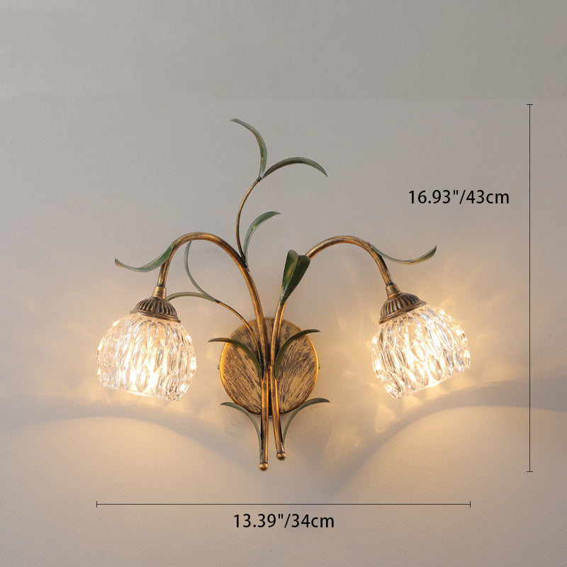 Modern Art Deco Flower Leaf Crystal Glass Iron 1/2 Light Wall Sconce Lamp for Bedroom