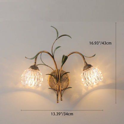 Modern Art Deco Flower Leaf Crystal Glass Iron 1/2 Light Wall Sconce Lamp for Bedroom