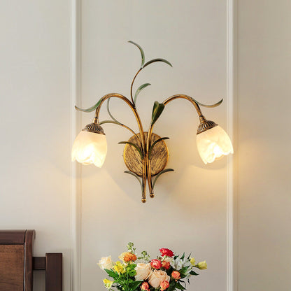 Modern Art Deco Flower Leaf Crystal Glass Iron 1/2 Light Wall Sconce Lamp for Bedroom