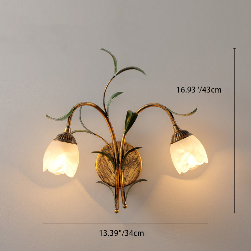 Modern Art Deco Flower Leaf Crystal Glass Iron 1/2 Light Wall Sconce Lamp for Bedroom