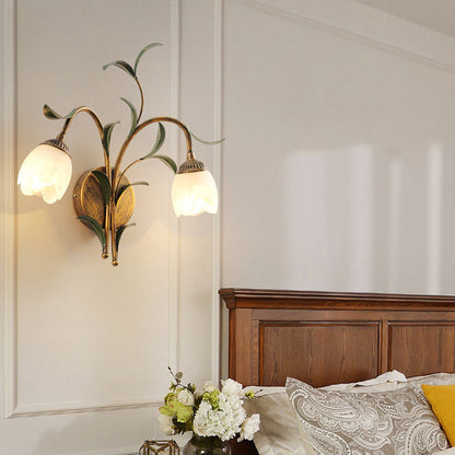 Modern Art Deco Flower Leaf Crystal Glass Iron 1/2 Light Wall Sconce Lamp for Bedroom