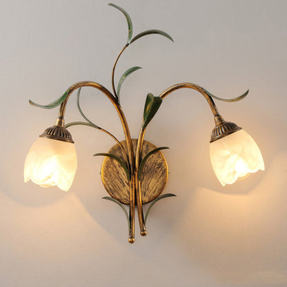 Modern Art Deco Flower Leaf Crystal Glass Iron 1/2 Light Wall Sconce Lamp for Bedroom