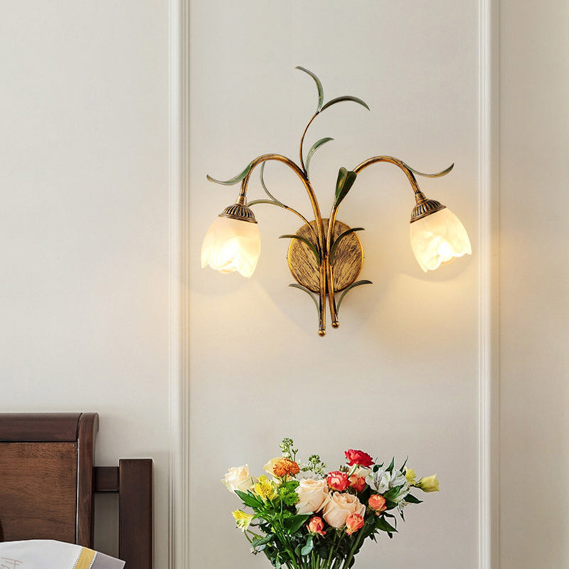Modern Art Deco Flower Leaf Crystal Glass Iron 1/2 Light Wall Sconce Lamp for Bedroom