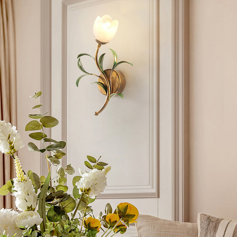 Modern Art Deco Flower Leaf Crystal Glass Iron 1/2 Light Wall Sconce Lamp for Bedroom