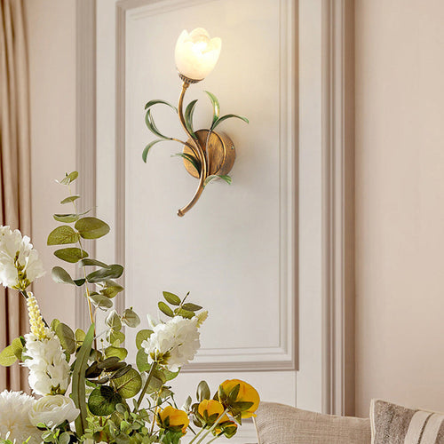 Modern Art Deco Flower Leaf Crystal Glass Iron 1/2 Light Wall Sconce Lamp for Bedroom