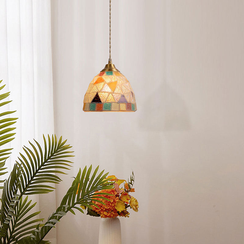 Traditional Vintage Bowl Half Round Glass Copper 1-light Pendant Light for Living Room