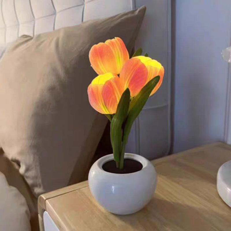 Modern Art Deco Tulip Bouquet PU Ceramic LED Table Lamp For Bedroom Lumendat
