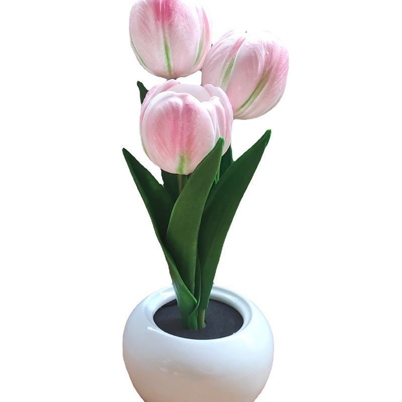Modern Art Deco Tulip Bouquet PU Ceramic LED Table Lamp For Bedroom Lumendat
