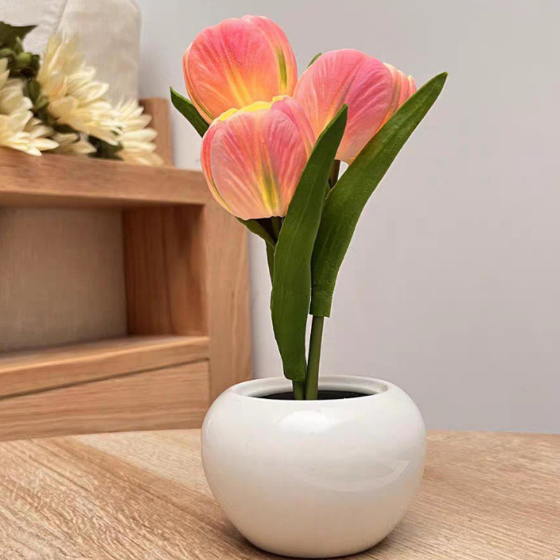 Modern Art Deco Tulip Bouquet PU Ceramic LED Table Lamp For Bedroom Lumendat