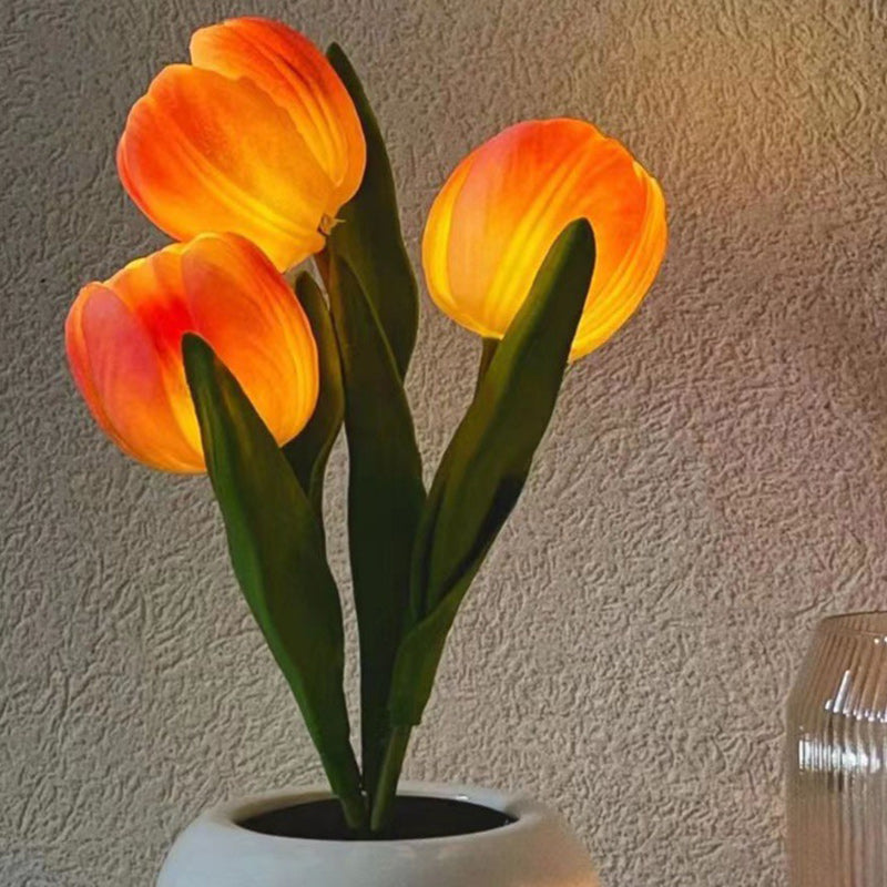 Modern Art Deco Tulip Bouquet PU Ceramic LED Table Lamp For Bedroom Lumendat