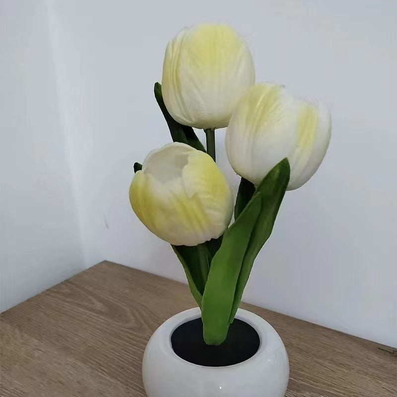 Modern Art Deco Tulip Bouquet PU Ceramic LED Table Lamp For Bedroom Lumendat
