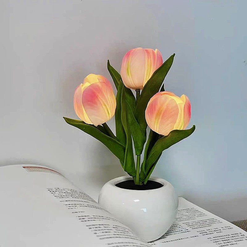 Modern Art Deco Tulip Bouquet PU Ceramic LED Table Lamp For Bedroom Lumendat
