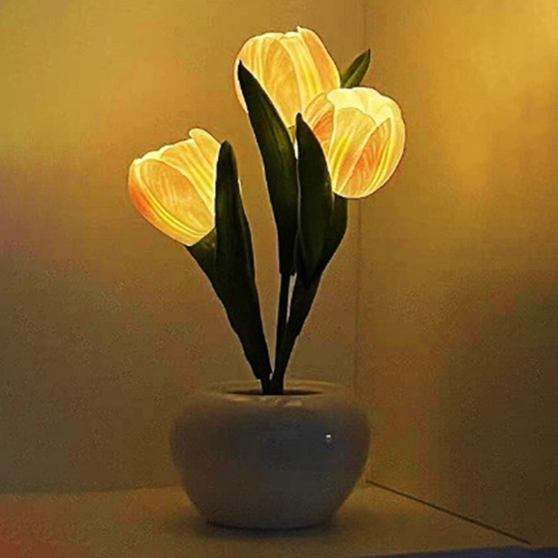 Modern Art Deco Tulip Bouquet PU Ceramic LED Table Lamp For Bedroom Lumendat