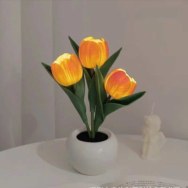 Modern Art Deco Tulip Bouquet PU Ceramic LED Table Lamp For Bedroom Lumendat