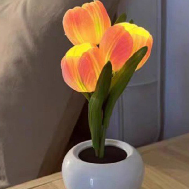 Modern Art Deco Tulip Bouquet PU Ceramic LED Table Lamp For Bedroom Lumendat