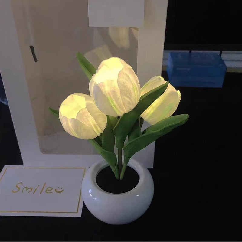 Modern Art Deco Tulip Bouquet PU Ceramic LED Table Lamp For Bedroom Lumendat