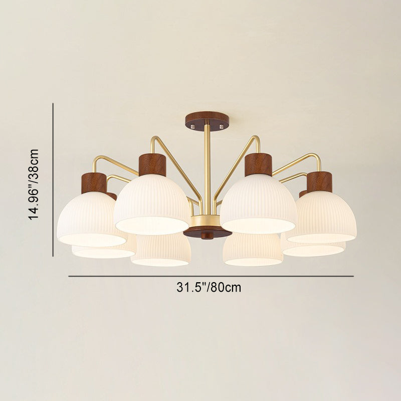 Traditional Japanese Bowl Branch Glass Iron 3/5/8 Light Semi-flush Mount Ceiling Light for Bedroom