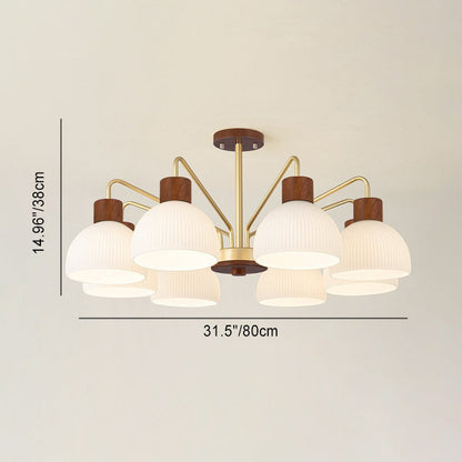 Traditional Japanese Bowl Branch Glass Iron 3/5/8 Light Semi-flush Mount Ceiling Light for Bedroom