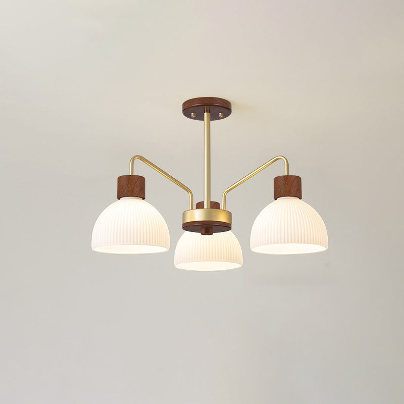Traditional Japanese Bowl Branch Glass Iron 3/5/8 Light Semi-flush Mount Ceiling Light for Bedroom