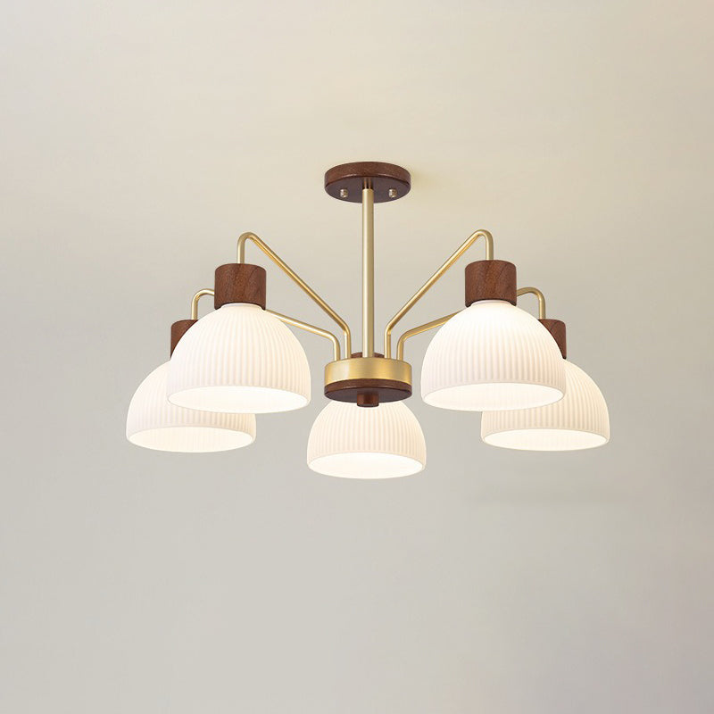 Traditional Japanese Bowl Branch Glass Iron 3/5/8 Light Semi-flush Mount Ceiling Light for Bedroom