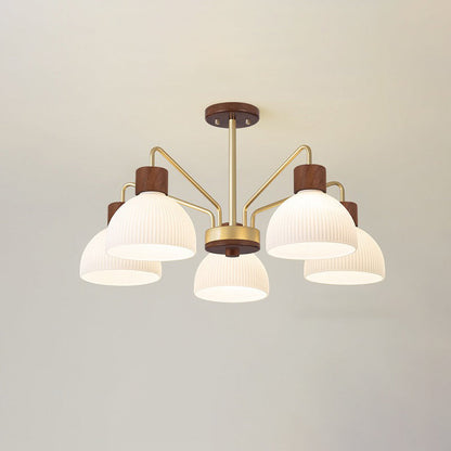 Traditional Japanese Bowl Branch Glass Iron 3/5/8 Light Semi-flush Mount Ceiling Light for Bedroom