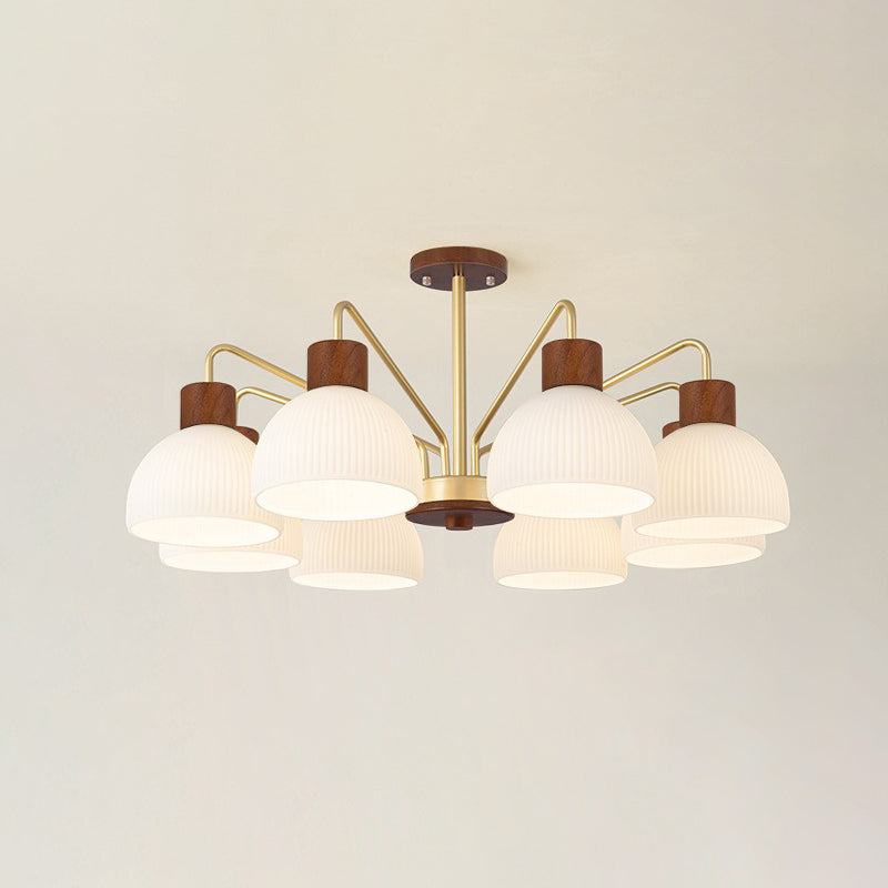 Traditional Japanese Bowl Branch Glass Iron 3/5/8 Light Semi-flush Mount Ceiling Light for Bedroom