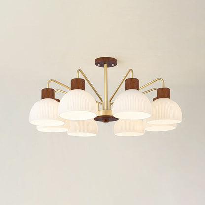 Traditional Japanese Bowl Branch Glass Iron 3/5/8 Light Semi-flush Mount Ceiling Light for Bedroom