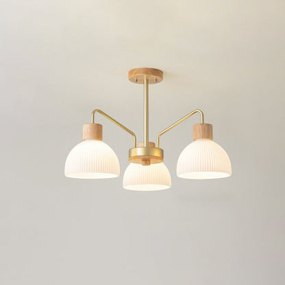 Traditional Japanese Bowl Branch Glass Iron 3/5/8 Light Semi-flush Mount Ceiling Light for Bedroom