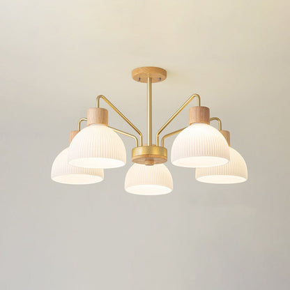 Traditional Japanese Bowl Branch Glass Iron 3/5/8 Light Semi-flush Mount Ceiling Light for Bedroom