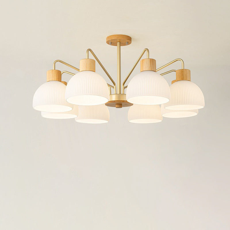 Traditional Japanese Bowl Branch Glass Iron 3/5/8 Light Semi-flush Mount Ceiling Light for Bedroom