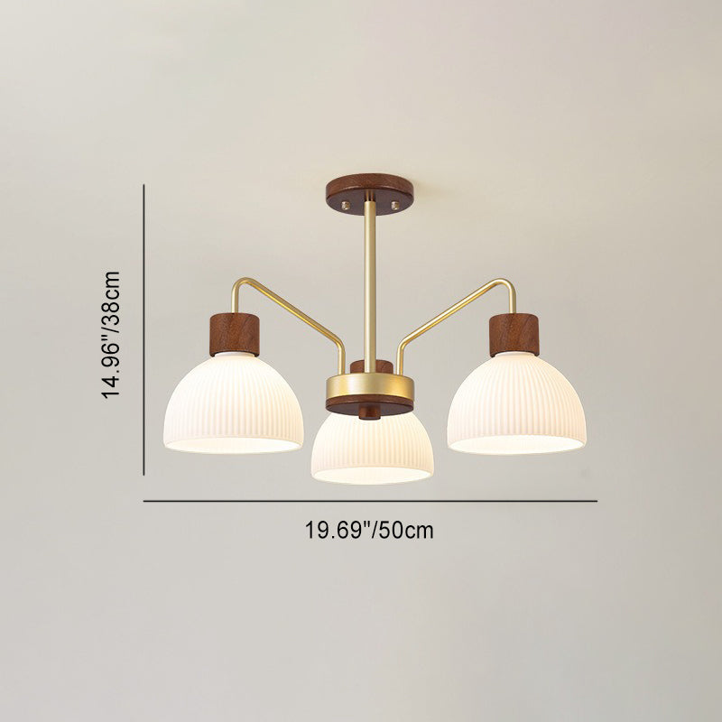 Traditional Japanese Bowl Branch Glass Iron 3/5/8 Light Semi-flush Mount Ceiling Light for Bedroom