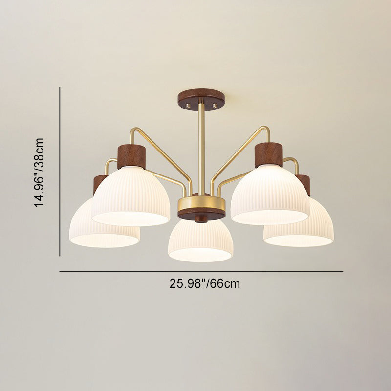 Traditional Japanese Bowl Branch Glass Iron 3/5/8 Light Semi-flush Mount Ceiling Light for Bedroom