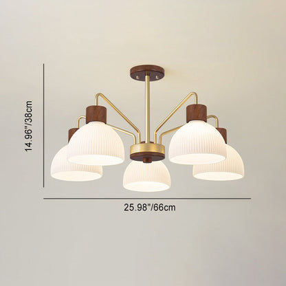 Traditional Japanese Bowl Branch Glass Iron 3/5/8 Light Semi-flush Mount Ceiling Light for Bedroom