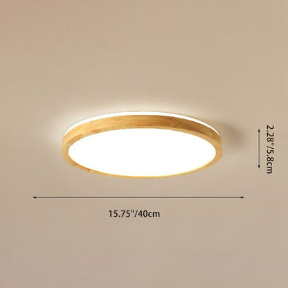 Traditional Japanese Round Acrylic Solid Wood LED Flush Mount Ceiling Light for Bedroom
