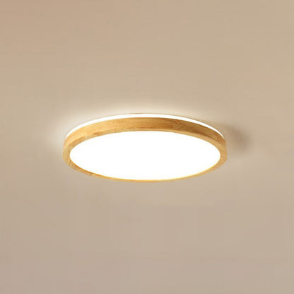 Traditional Japanese Round Acrylic Solid Wood LED Flush Mount Ceiling Light for Bedroom