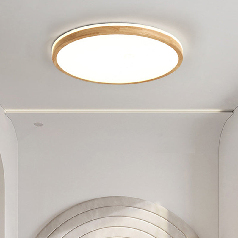 Traditional Japanese Round Acrylic Solid Wood LED Flush Mount Ceiling Light for Bedroom