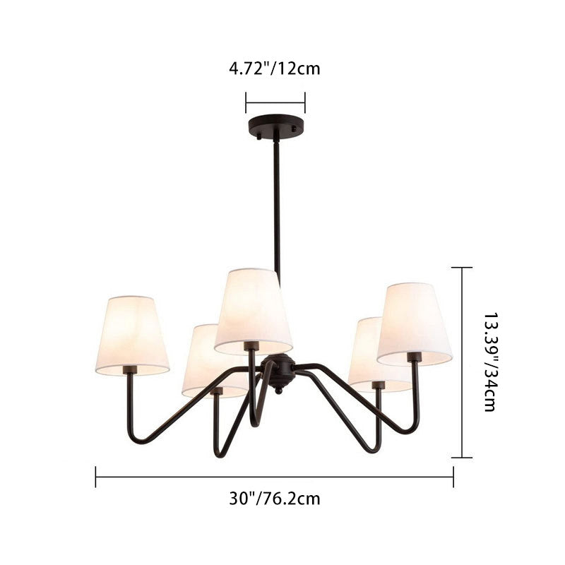 Traditional Vintage Branch Round Fabric Iron 4/5 Light Chandeliers for Living Room