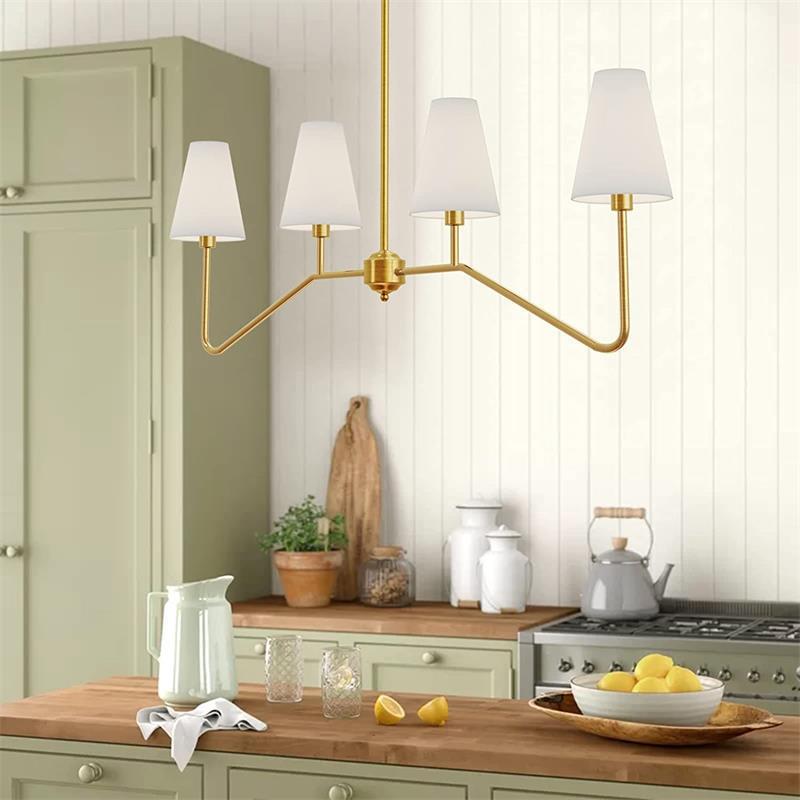 Traditional Vintage Branch Round Fabric Iron 4/5 Light Chandeliers for Living Room